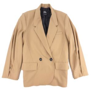 NEW Zara Double Breasted Pleated Sleeve Blazer Old Money Clean Girl Quiet Luxury